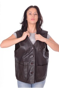 Vestă maro închis din piele naturală