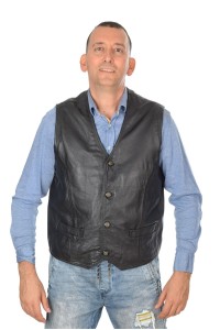 Vestă de bărbați neagră din piele naturală