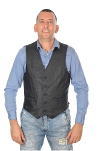 Vestă de bărbați neagră din piele naturală