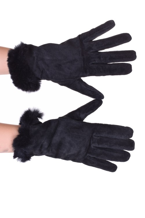 Mănuși de damă negre din piele întoarsă din piele naturală 21.00