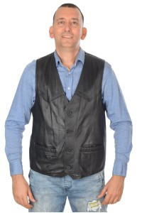 Vestă de bărbați neagră din piele naturală
