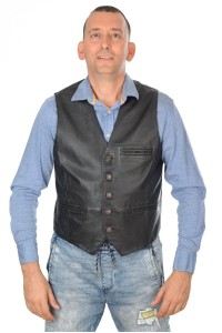 Vestă de bărbați neagră din piele naturală