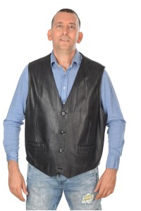 Vestă de bărbați neagră din piele naturală