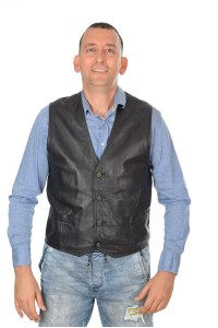 Vestă de bărbați neagră din piele naturală