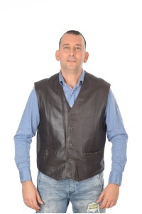 Vestă de bărbați maro închis din piele naturală