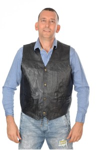 Vestă de bărbați neagră din piele naturală