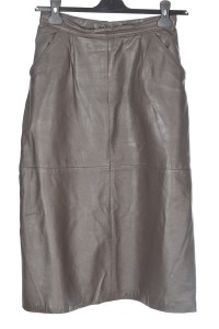 Fustă maro închis din piele naturală