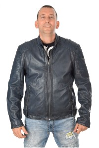 Geacă de bărbați albastru închis din piele naturală