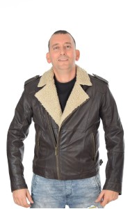 Geacă de firmă maro închis din piele naturală