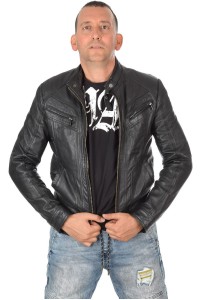 Geacă de bărbați neagră din piele naturală