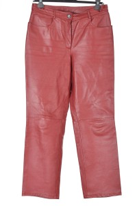 Pantalon de damă roșu din piele naturală