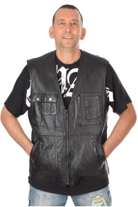 Vestă de bărbați neagră din piele naturală