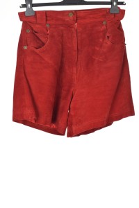 Pantalon de damă roșu din piele naturală