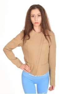 Geacă cochetă bej din piele naturală