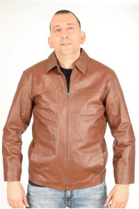 Geacă clasic brună din piele naturală