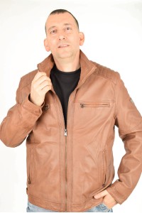 Geacă clasic brună din piele naturală