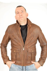 Geacă de firmă brună din piele naturală