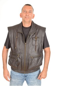 Vestă de bărbați maro închis din piele naturală